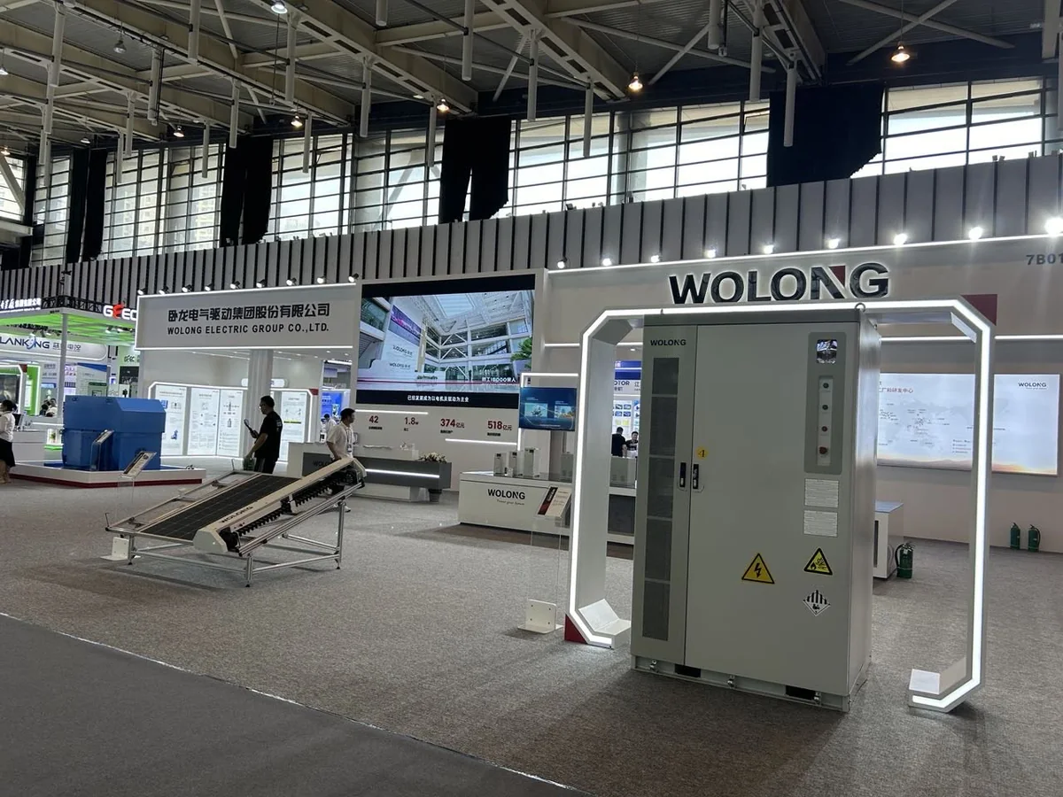 Wolong drive systems displayed at an industrial exhibition